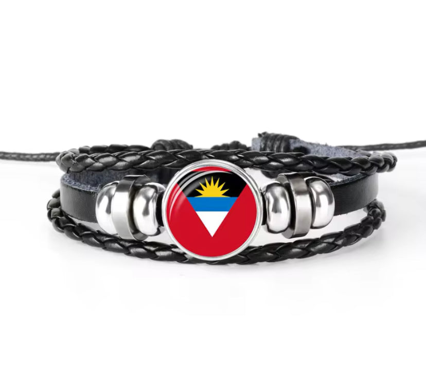 Antigua Flag Leather Bracelet