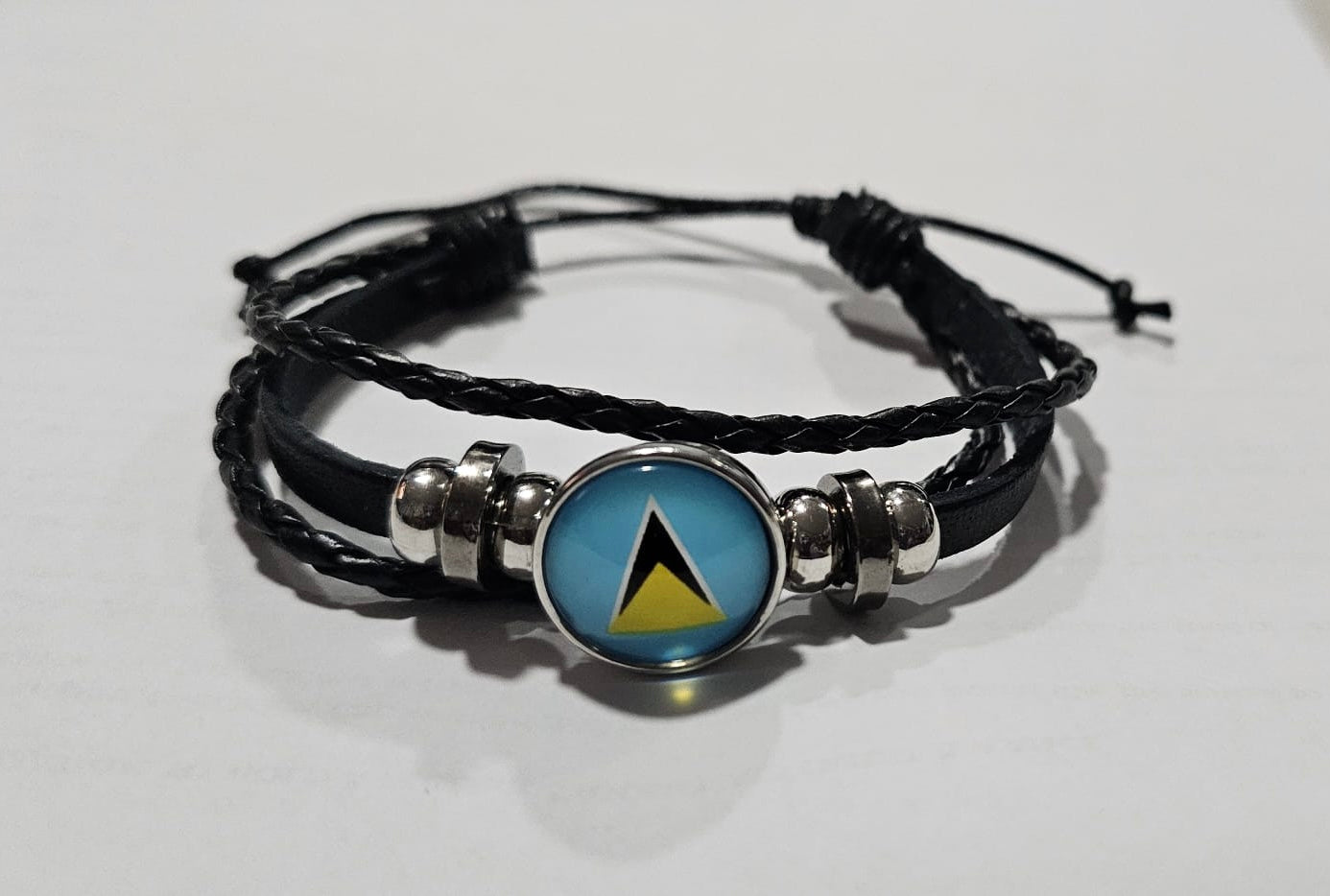 Saint Lucia Flag Leather Bracelet