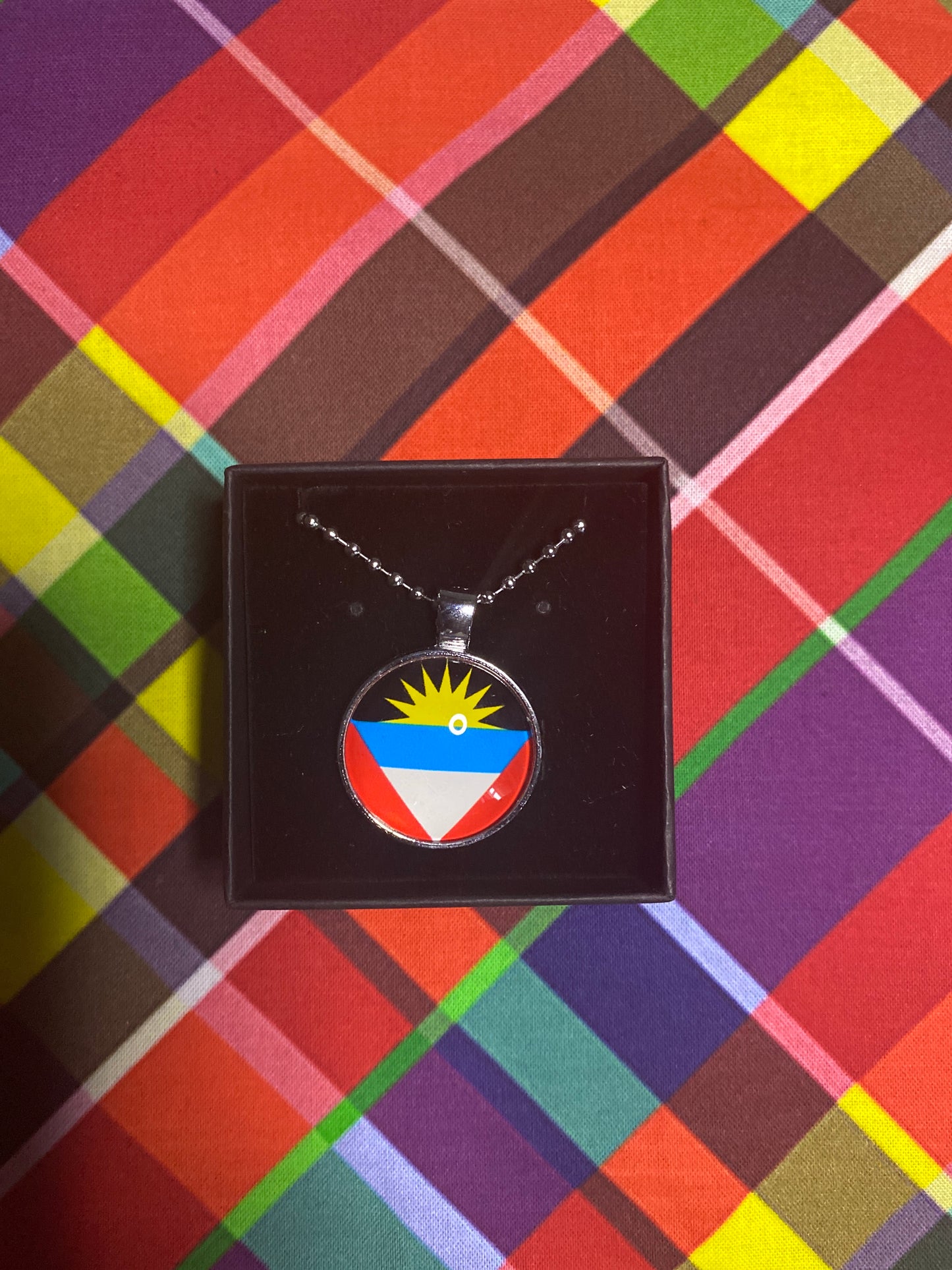 Antigua Flag Ball Chain Round 1” Pendant
