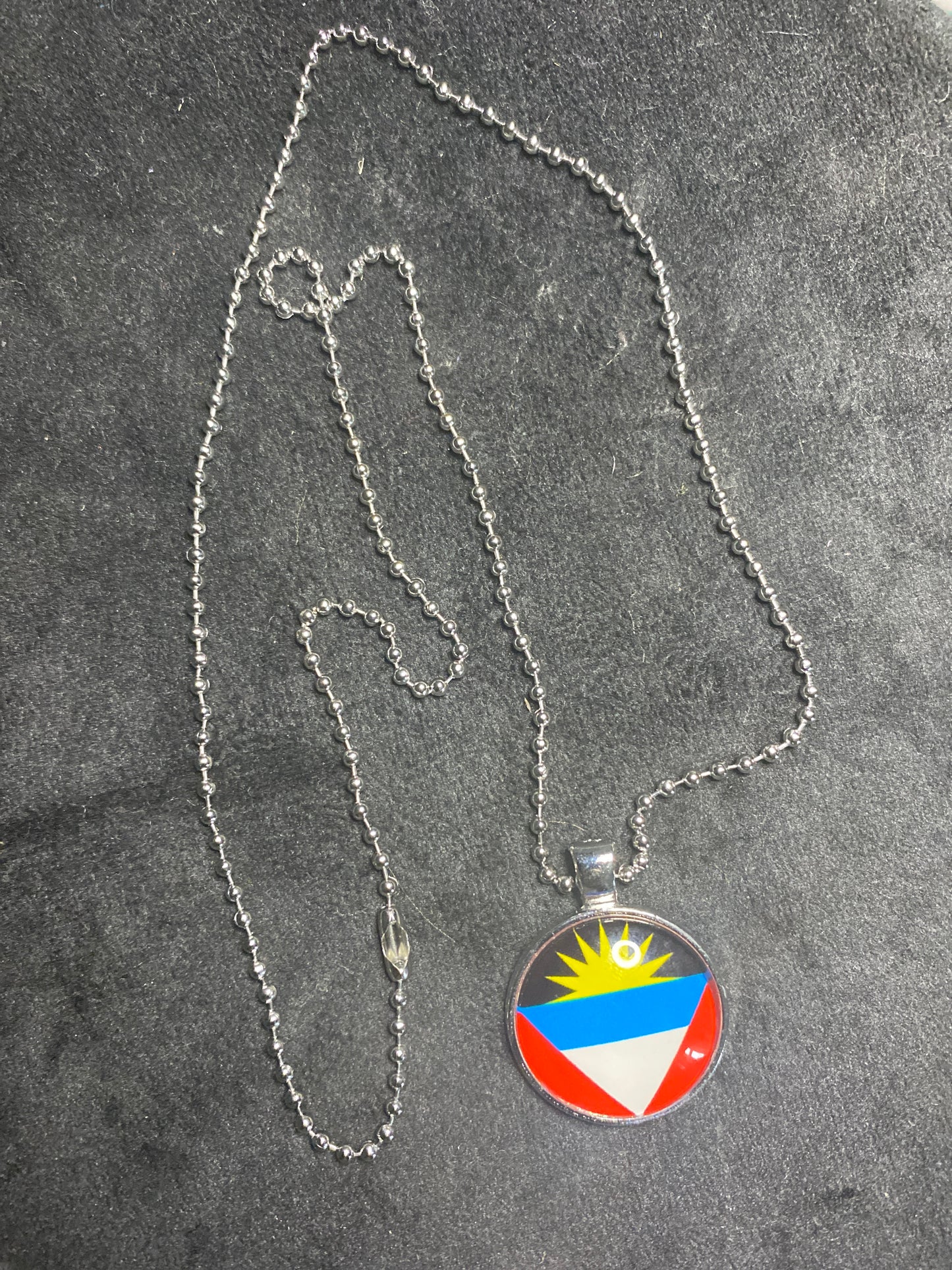 Antigua Flag Ball Chain Round 1” Pendant