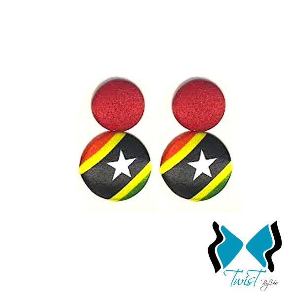 Caribbean Flag Button Ear Rings