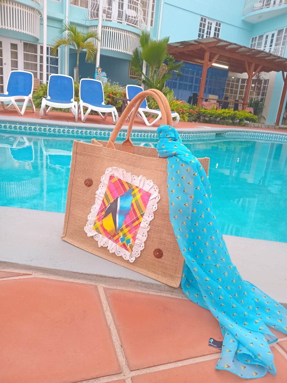 Saint Lucia Flag Burlap Madras Tote