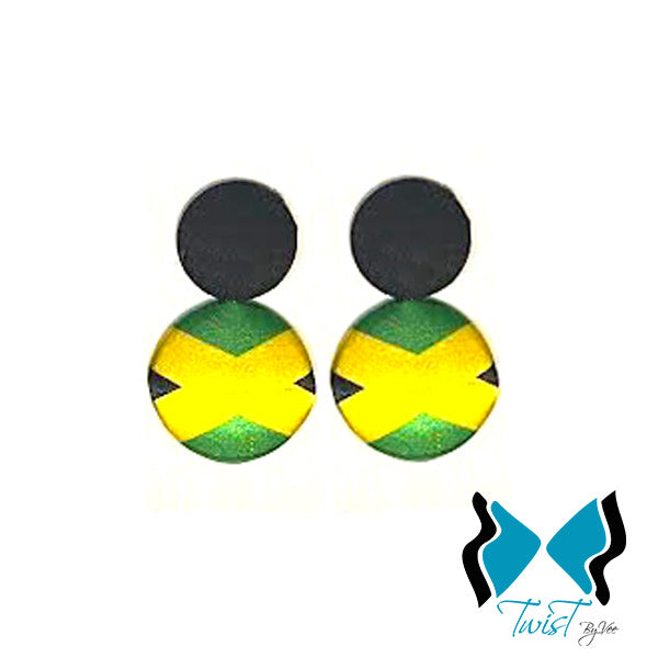 Caribbean Flag Button Ear Rings