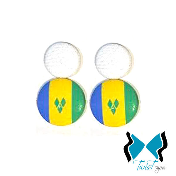 Caribbean Flag Button Ear Rings