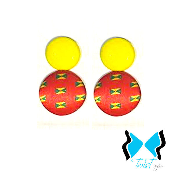 Caribbean Flag Button Ear Rings