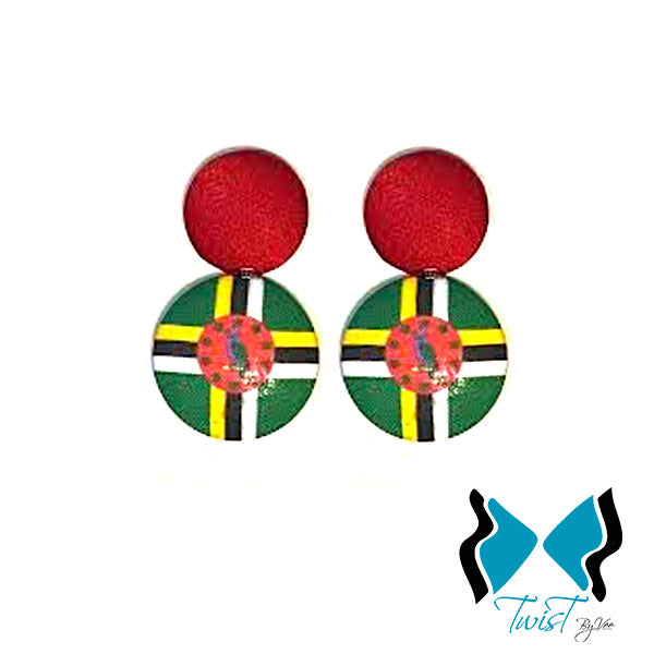 Caribbean Flag Button Ear Rings