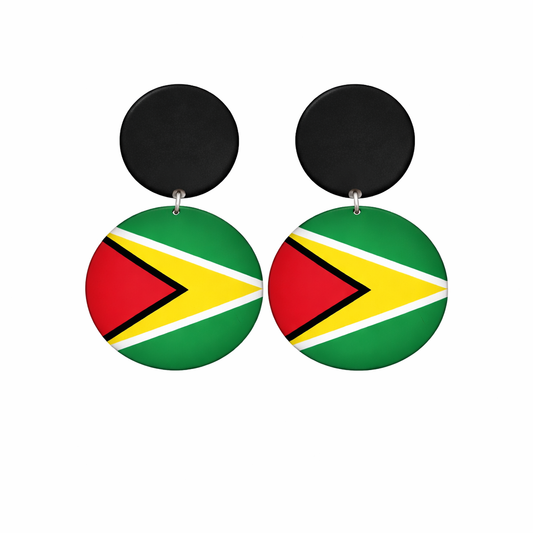 Guyana Flag Button Ear Rings