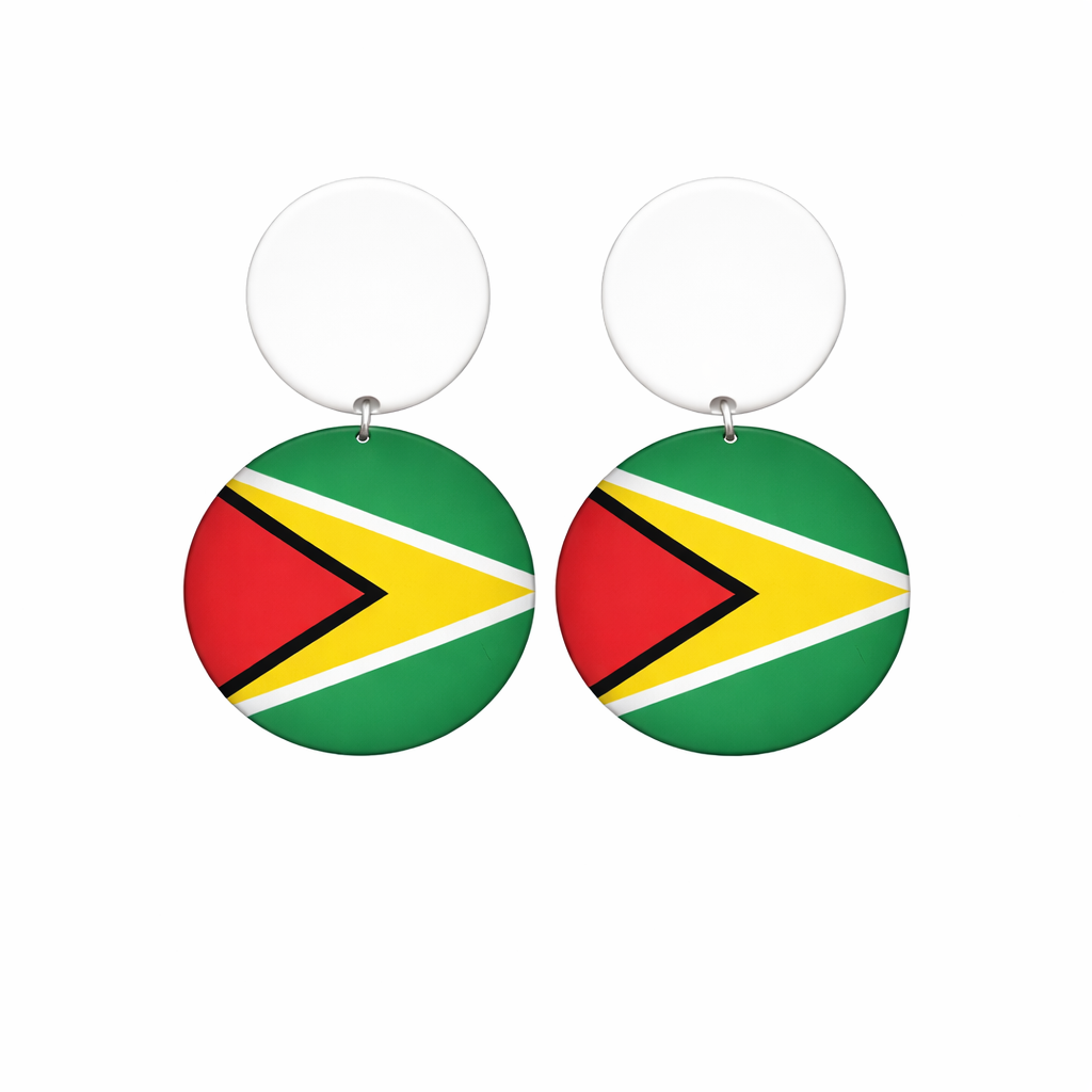 Guyana Flag Button Ear Rings