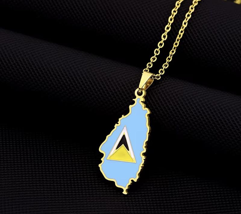 Saint Lucia Flag Map Necklace