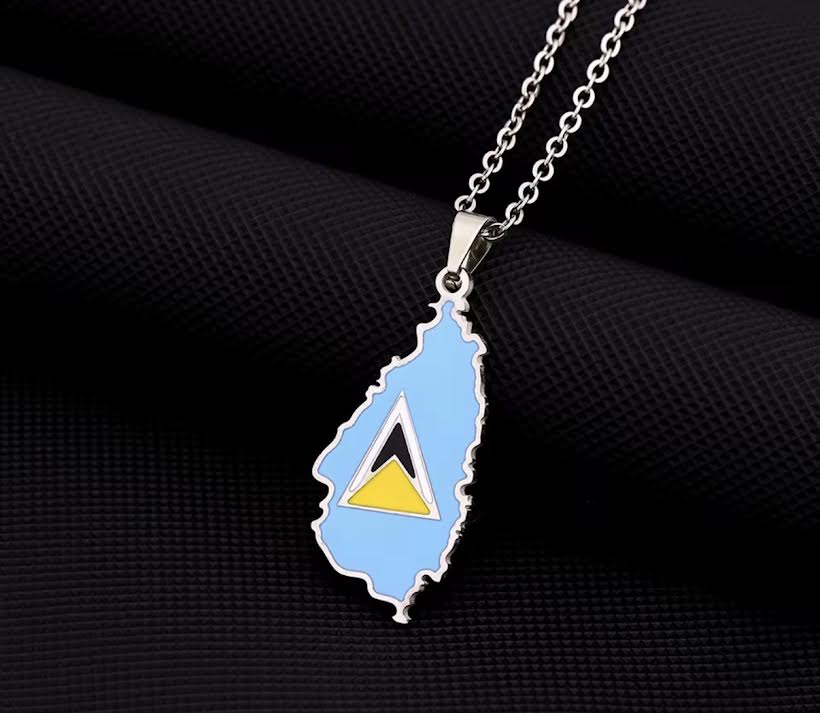 Saint Lucia Flag Map Necklace