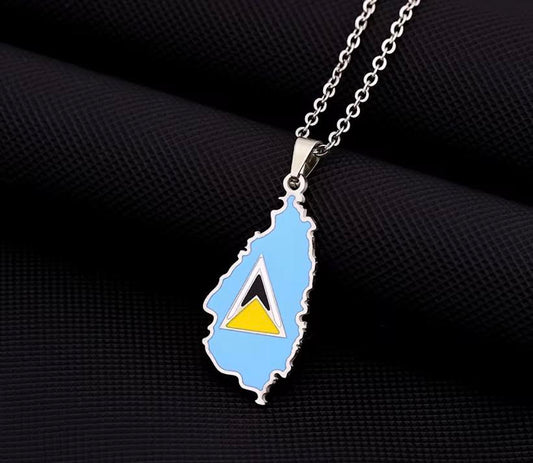 Saint Lucia Flag Map Necklace